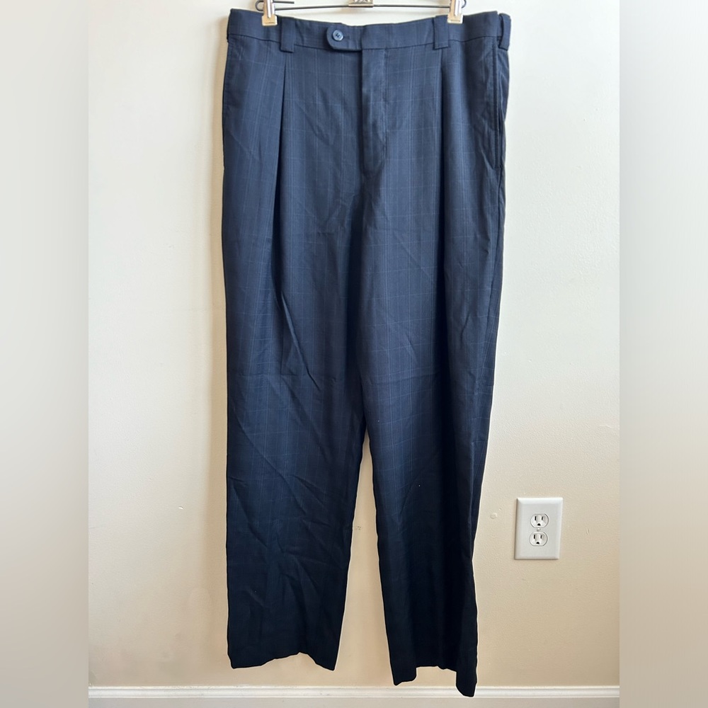 Falcone Mens Black Plaid Dress Pants 35R